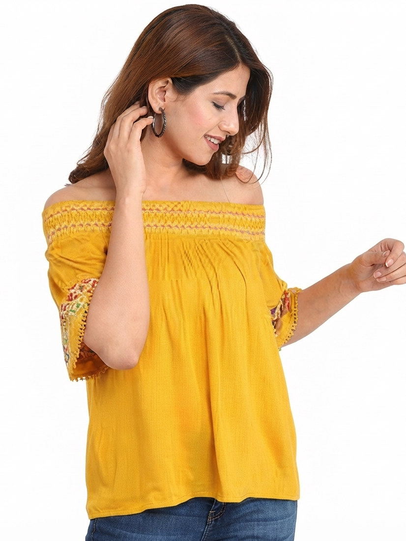 Yellow Embroidered Top