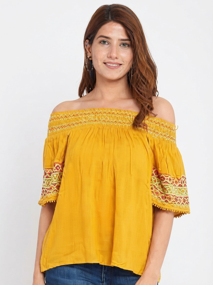 Yellow Embroidered Top